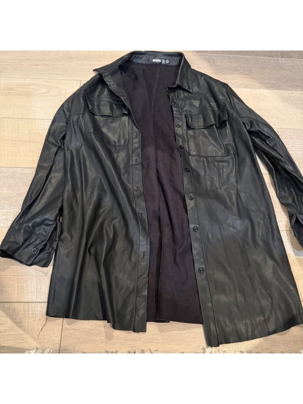 Missguided Womens Black Faux Leather Shirt Jacket Button Up Size 4